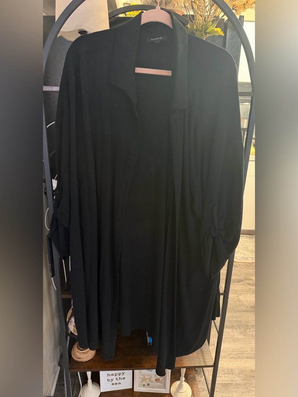 torrid Black Draped Open-Front duster